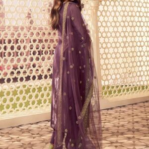 Embroidered Round Neck Zari Purple Kurta Set With Dupatta
